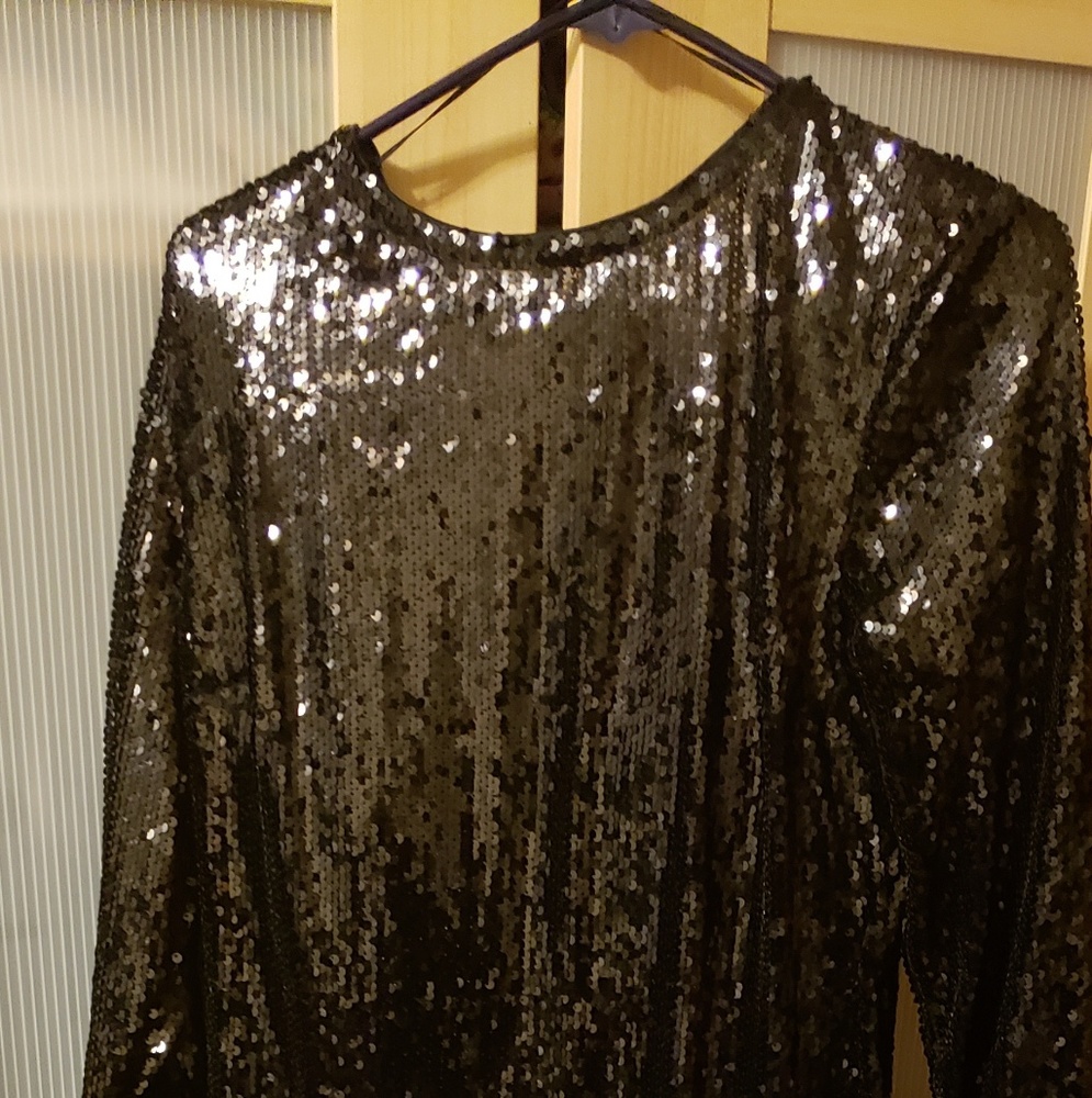 Black Floor Length Sequined Gown